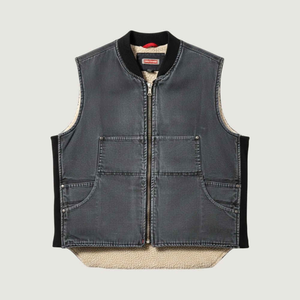 Craftsman Canvas Sherpa Lined Workwear Vest Arctic Blue Men's XL Distressed